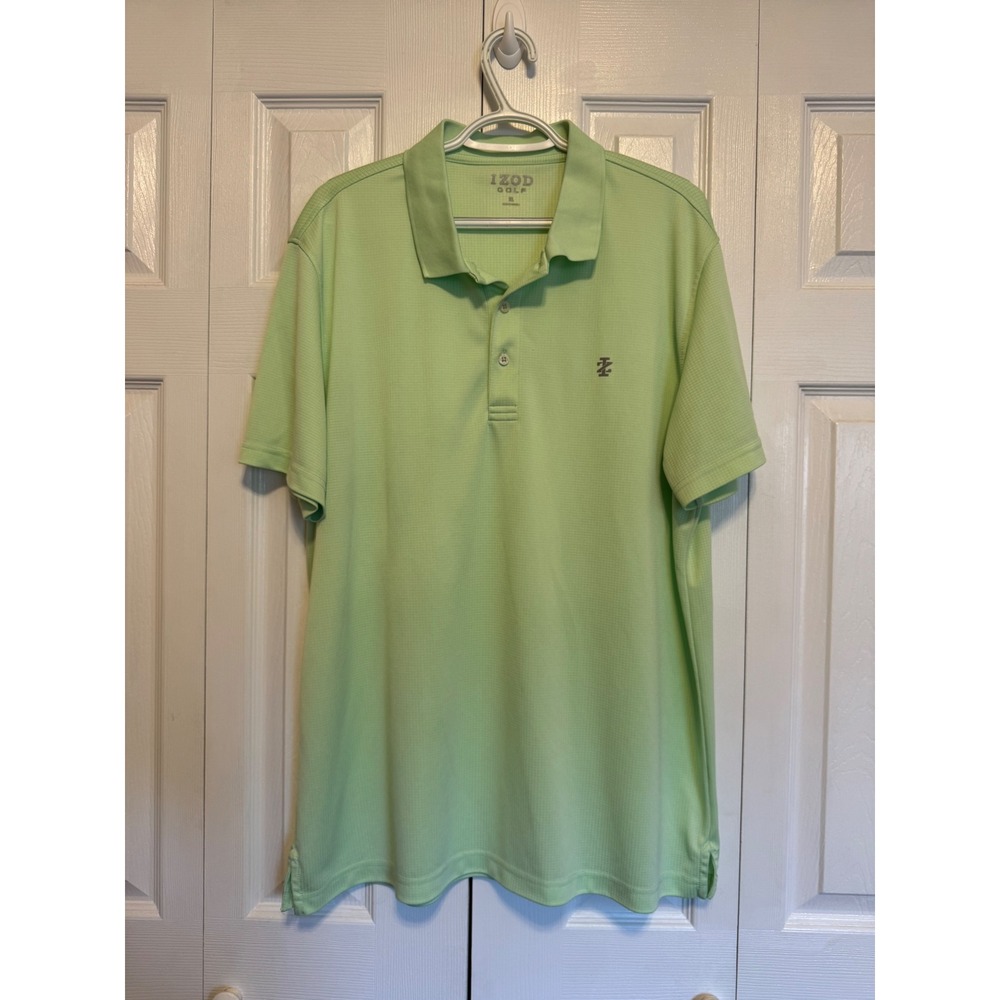 IZOD Golf Mens XL Polo Shirt Lime Green Short Sleeve Textured Performance Top